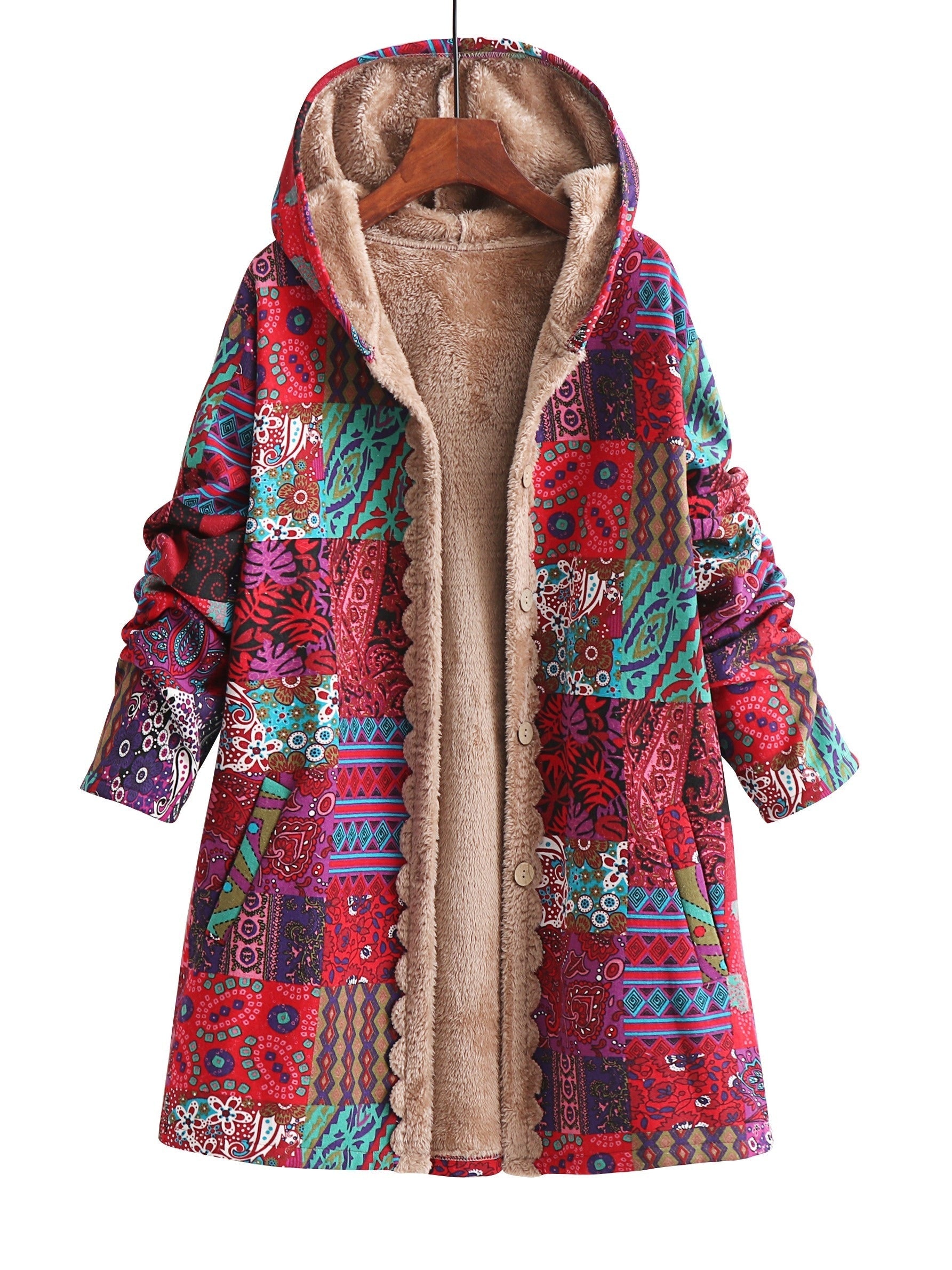 Grace - Patchwork Coat Boho Hooded Winter Jacket